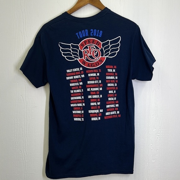 Gildan - REO Speed Wagon 2019 Tour Shirt Navy Blue Short Sleeve T Shirt Medium - Picture 8 of 9